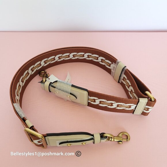 COACH Webbing Strap With Chain Stripe Print and Glovetanned Leather-Ivory multi⭐ - Picture 11 of 15